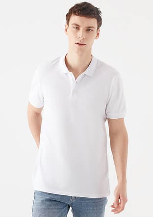 M064946-27879 Erkek Beyaz Polo Yaka T-shirt - 1