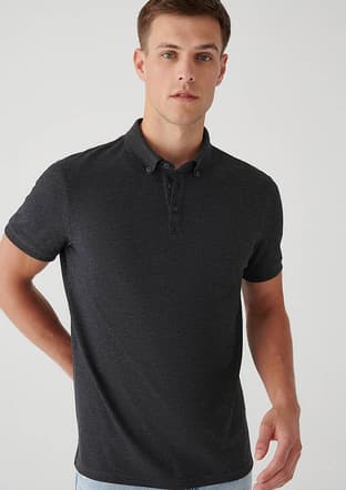 M063247-28392 Erkek Gri Polo Yaka T-shirt - 1