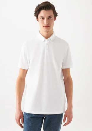 M063247-27879 Erkek Beyaz Polo Yaka T-shirt - 3