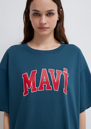 M1600843-70771 Kadın Mavi Baskılı T-shirt - 3