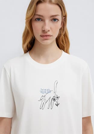 M1613725-80194 Kadın Beyaz Baskılı T-shirt - 3