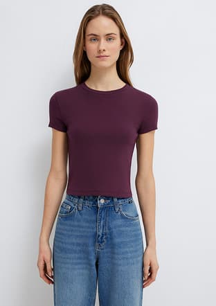 M1600814-70434 Kadın Bordo O Yaka T-shirt - 1