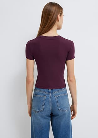 M1600814-70434 Kadın Bordo O Yaka T-shirt - 2