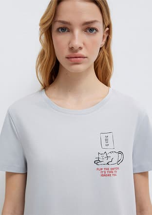 M1613722-70075 Kadın Gri Baskılı T-shirt - 3