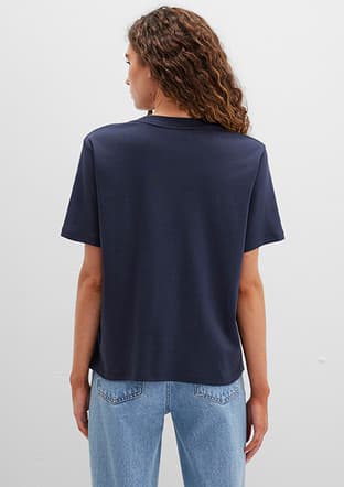 M1612829-85315 Kadın Mavi Baskılı T-shirt - 2