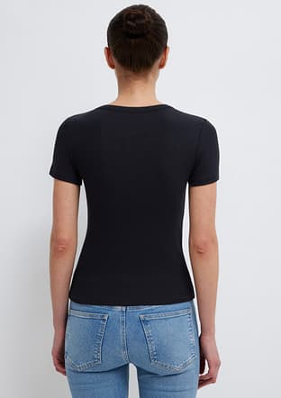 M1613806-900 Kadın Siyah Basic T-shirt - 2