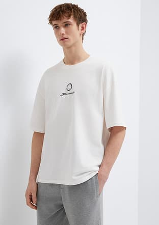 M0613183-70057 Erkek Beyaz Bisiklet Yaka T-shirt - 3