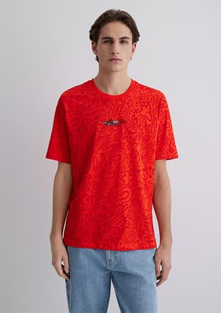 M0611244-70471 Erkek Kırmızı Baskılı T-shirt - 1
