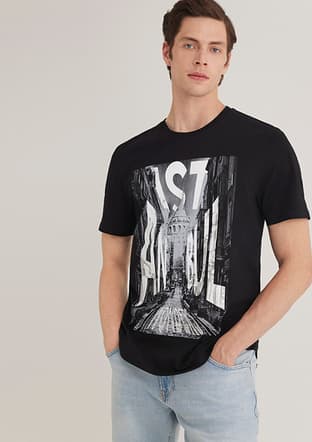 M067053-900 Erkek Siyah Baskılı T-shirt - 1