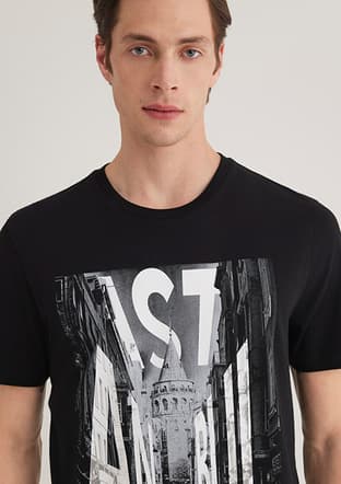 M067053-900 Erkek Siyah Baskılı T-shirt - 3