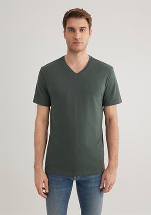 M061748-25752 Erkek Yeşil V Yaka T-shirt - 1