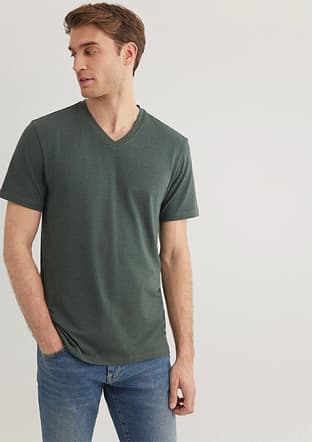 M061748-25752 Erkek Yeşil V Yaka T-shirt - 2