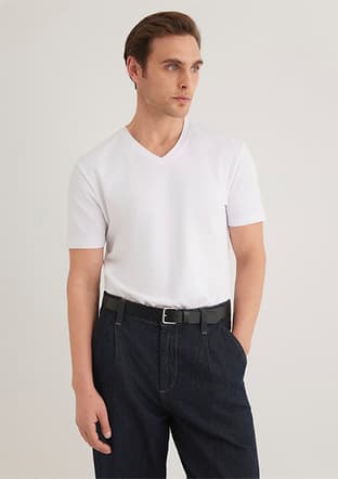 M061748-620 Erkek Beyaz V Yaka T-shirt - 2