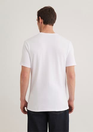 M061748-620 Erkek Beyaz V Yaka T-shirt - 3