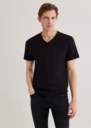 M061748-900 Erkek Siyah V Yaka T-shirt - 1