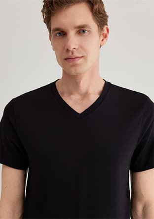 M061748-900 Erkek Siyah V Yaka T-shirt - 2