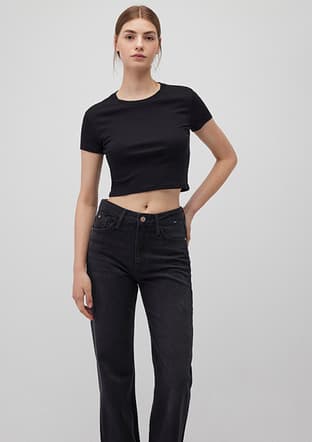 M1600814-900 Kadın Siyah O Yaka T-shirt - 1