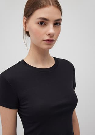M1600814-900 Kadın Siyah O Yaka T-shirt - 3