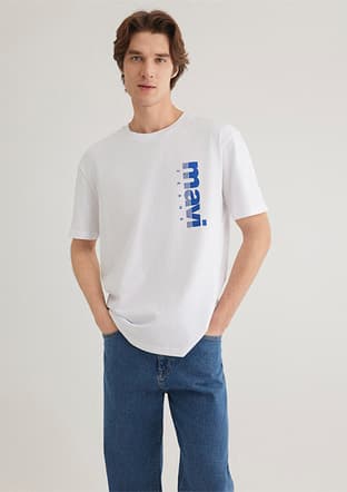 M0611745-620 Erkek Beyaz Baskılı T-shirt - 1