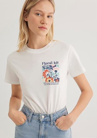 M1612956-70057 Kadın Beyaz Baskılı T-shirt - 1