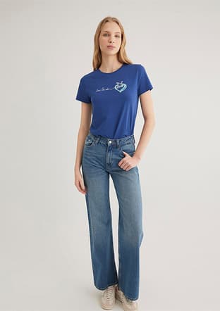 M1612961-70899 Kadın Mavi Baskılı T-shirt - 2