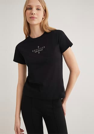M1612947-900 Kadın Siyah Baskılı T-shirt - 1