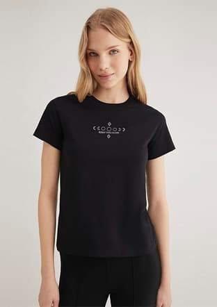 M1612947-900 Kadın Siyah Baskılı T-shirt - 2