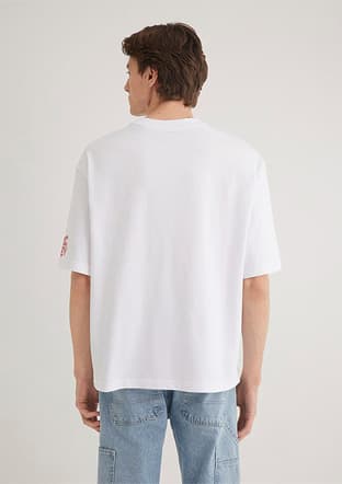 M0612561-620 Erkek Beyaz Baskılı T-shirt - 3