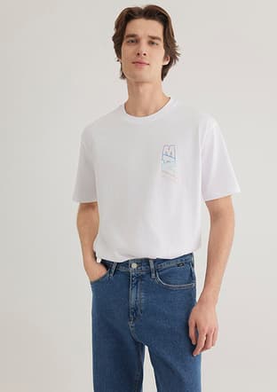 M0612350-620 Erkek Beyaz Baskılı T-shirt - 2