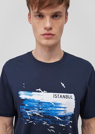 M0611884-70490 Erkek Lacivert Baskılı T-shirt - 3