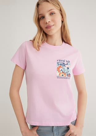 M1612956-71117 Kadın Pembe Baskılı T-shirt - 1