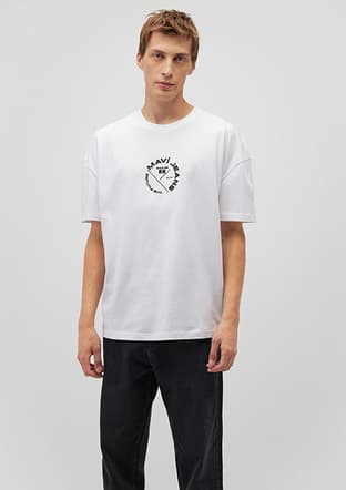 M0611719-620 Erkek Beyaz Baskılı T-shirt - 1