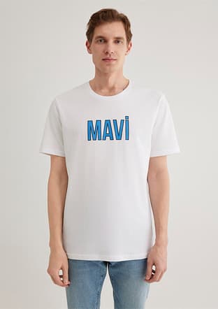 M066842-620 Erkek Beyaz Baskılı T-shirt - 1