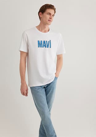 M066842-620 Erkek Beyaz Baskılı T-shirt - 2