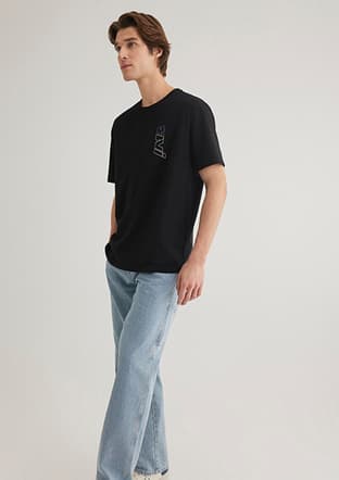 M0612350-900 Erkek Siyah Baskılı T-shirt - 1