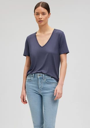 M1612381-87111 Kadın Gri V Yaka T-shirt - 1