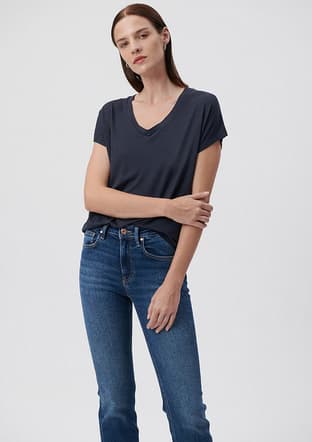 M167714-85315 Kadın Mavi V Yaka T-shirt - 1