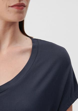 M167714-85315 Kadın Mavi V Yaka T-shirt - 3