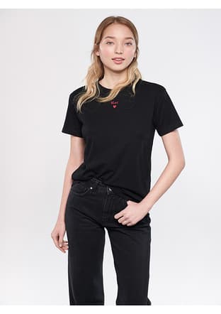 M1601185-900 Kadın Siyah Baskılı T-shirt - 1