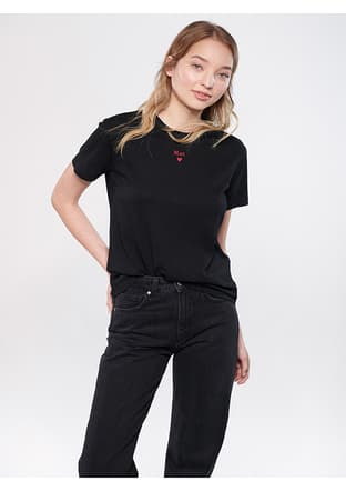 M1601185-900 Kadın Siyah Baskılı T-shirt - 2