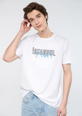 M067114-620 Erkek Beyaz Baskılı T-shirt - 1