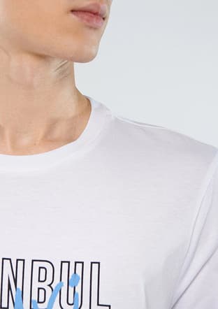 M067114-620 Erkek Beyaz Baskılı T-shirt - 3