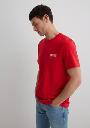 M066841-33099 Erkek Kırmızı Baskılı T-shirt - 2