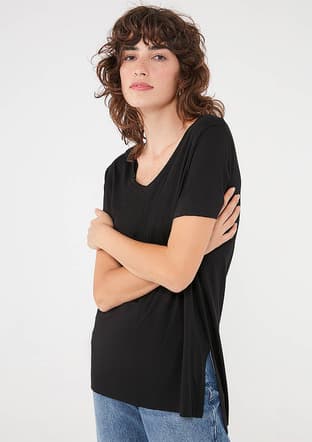 M166775-900 Kadın Siyah V Yaka T-shirt - 3