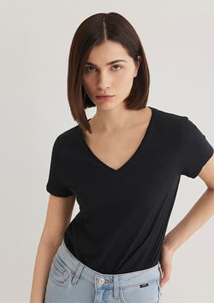 M168260-900 Kadın Siyah Kısa Kol T-shirt - 2