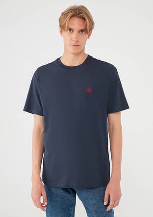 M067074-33207 Erkek Lacivert Baskılı T-shirt - 1