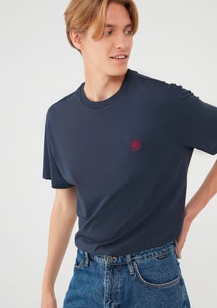 M067074-33207 Erkek Lacivert Baskılı T-shirt - 2
