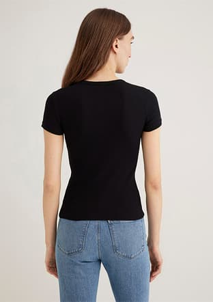 M1613081-900 Kadın Siyah Basic T-shirt - 3