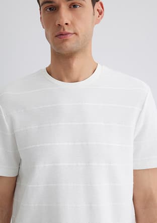 M0611409-70057 Erkek Beyaz Bisiklet Yaka T-shirt - 3