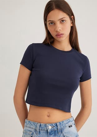 M1600814-85315 Kadın Mavi O Yaka T-shirt - 1